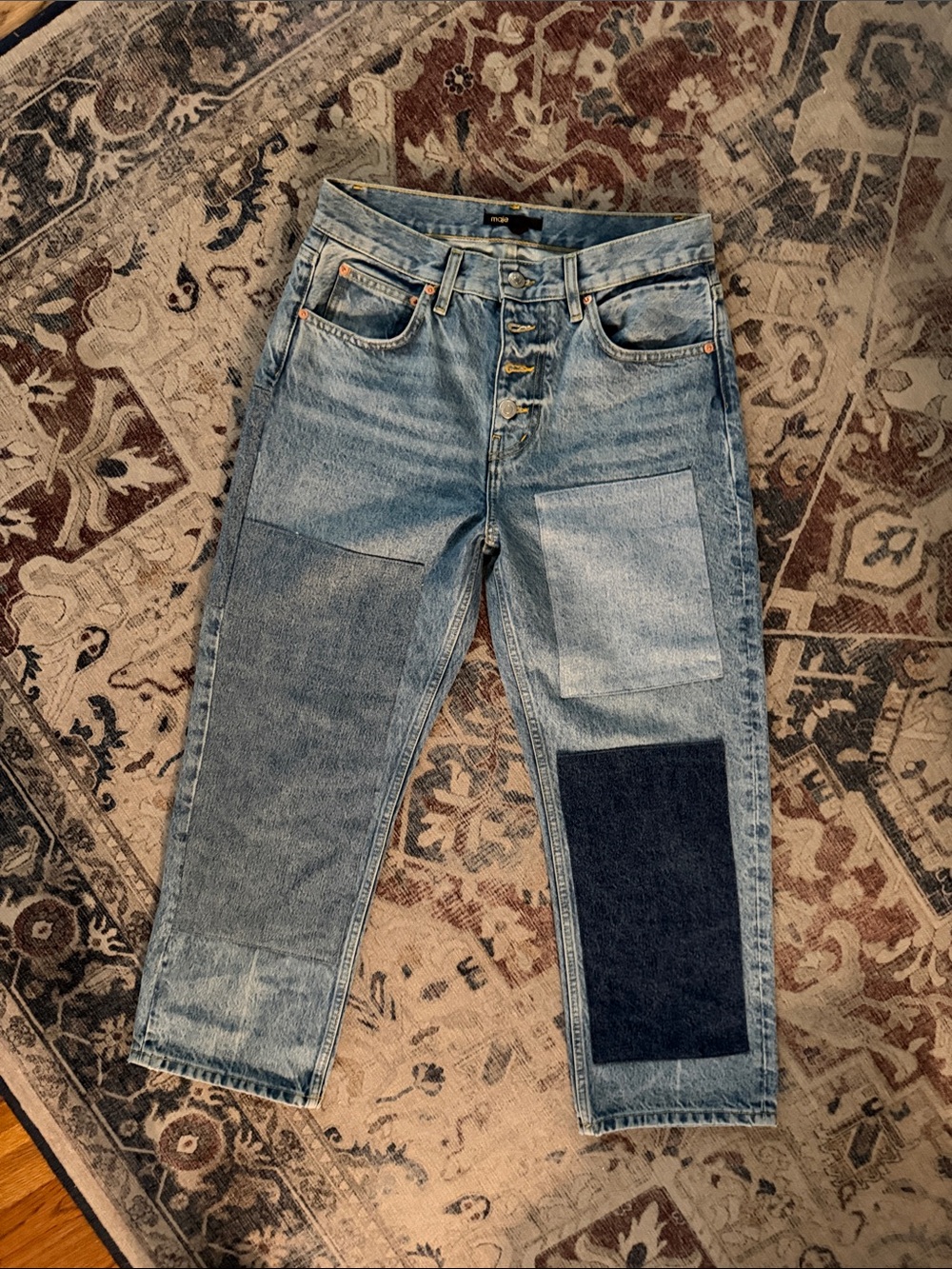 MAJE  Patchwork Light Blue Denim Jeans